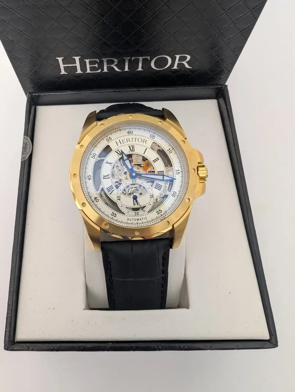 Heritor Pytheas Men's Goldtoned Automatic Skeleton Watch 22 Jewels